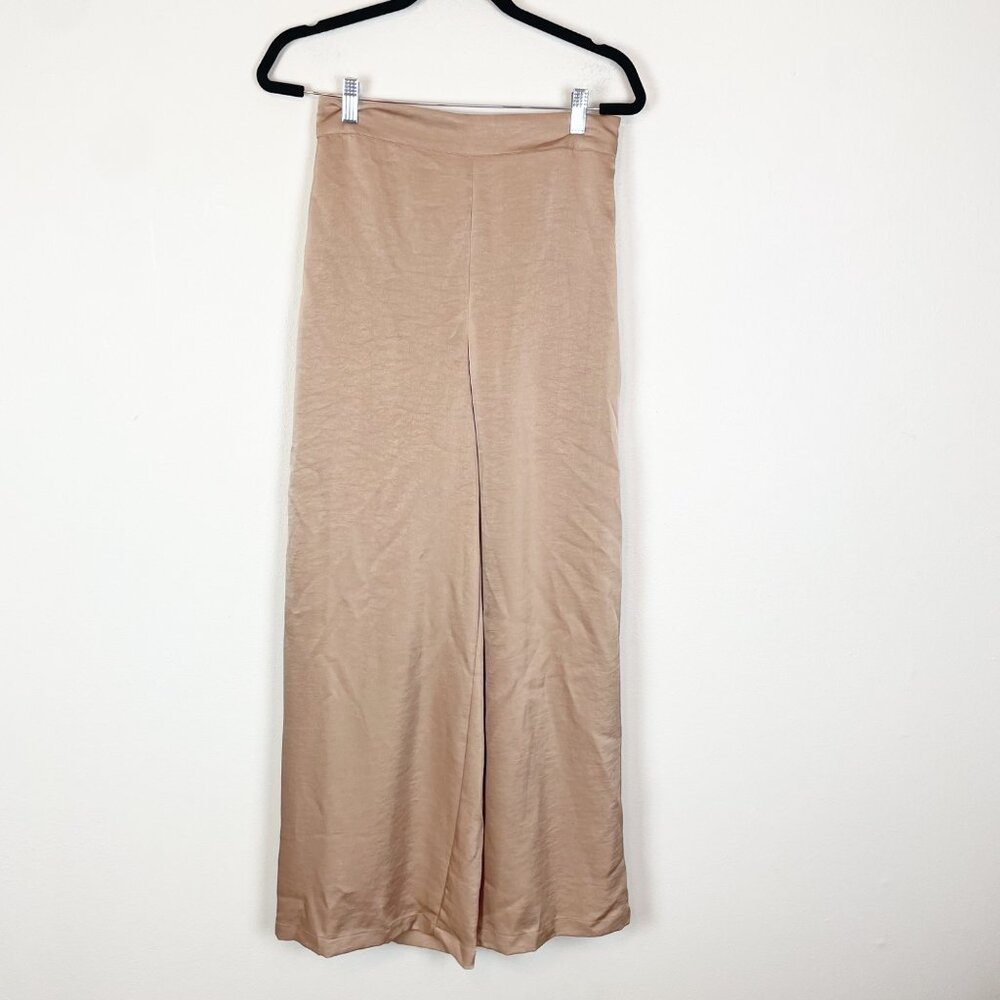 House of Harlow 1960 Women's S Tan Brown Satin High Rise Wide Leg Trouser Pants
